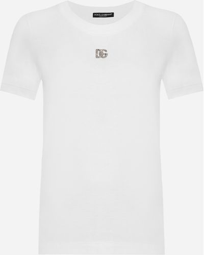 Dolce & Gabbana T-shirt in jersey con decoro DG crystal - Bianco