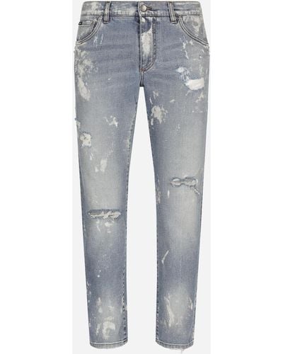 Dolce & Gabbana Jeans Slim Aus Stretchdenim Gebleicht Gewaschen - Blau