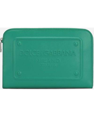 Dolce & Gabbana Petite pochette en cuir de veau avec logo en relief - Verde