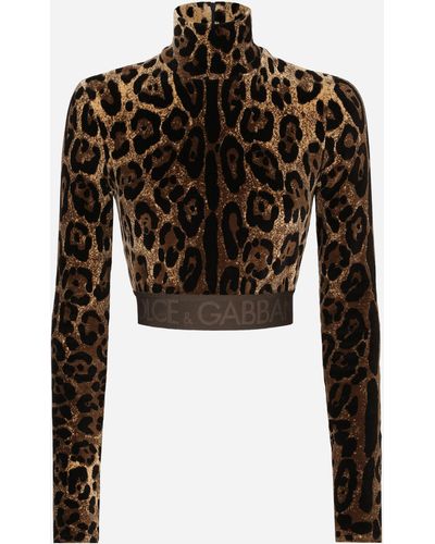 Dolce & Gabbana Blusa con collo alto a stampa leopardo - Nero