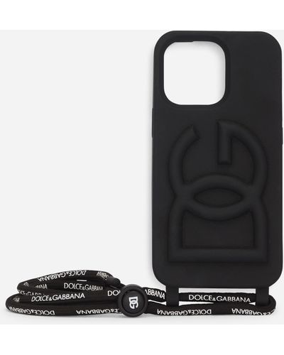 Dolce & Gabbana Cover iPhone 13 pro in gomma con logo in rilievo - Nero