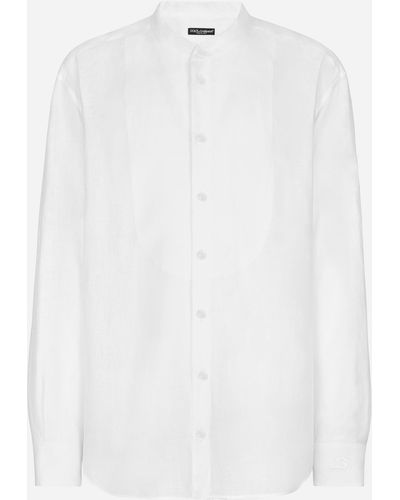 Dolce & Gabbana Leinenhemd weiche Hemdbrust und DG-Stickerei - Weiß