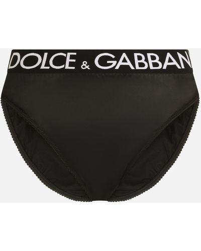 Dolce & Gabbana High-waisted satin briefs with branded elastic - Nero