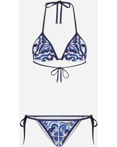 Dolce & Gabbana Bikini triangular con estampado maiolica - Azul