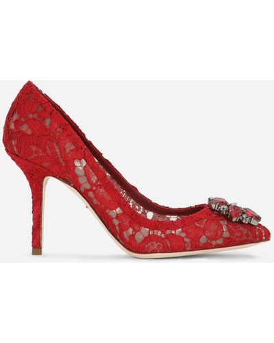 Dolce & Gabbana Lace Rainbow Court Shoes With Brooch Detailing - Red