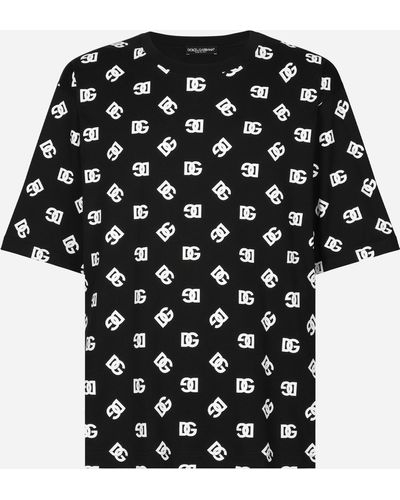 Dolce & Gabbana Kurzarm-T-Shirt aus Baumwolle DG Monogram - Schwarz