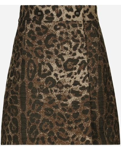 Dolce & Gabbana Short Wool Skirt With Jacquard Leopard Design - Green
