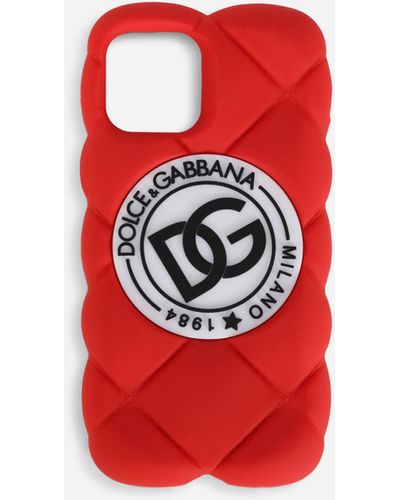 Dolce & Gabbana Cover iPhone 12 pro in gomma effetto matelassé con logo DG - Rosso