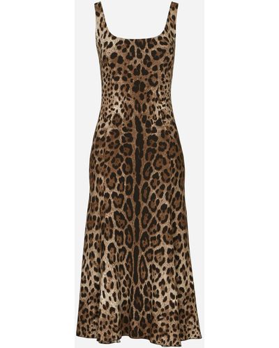 Dolce & Gabbana Robe mi-longue en cady à imprimé léopard - Neutre