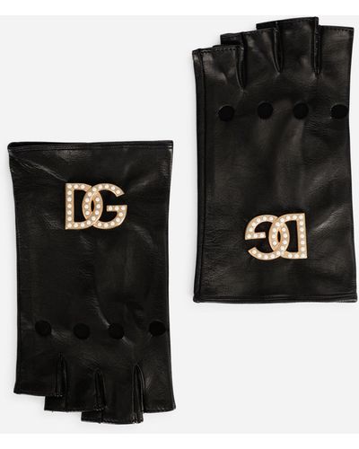 Dolce & Gabbana Handschuhe aus Nappaleder mit DG-Logo Perlen - Schwarz