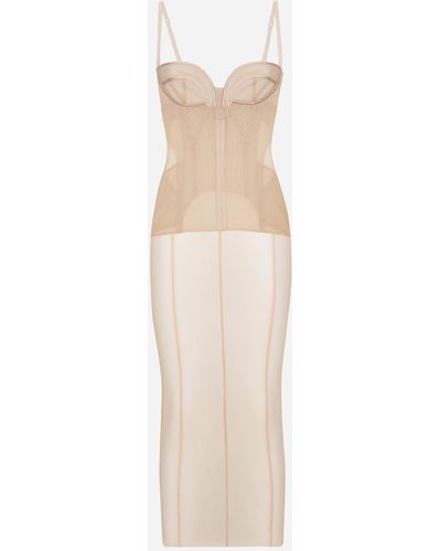 Dolce & Gabbana Longuette-Kleid aus Tüll mit Bustier-Details - Weiß
