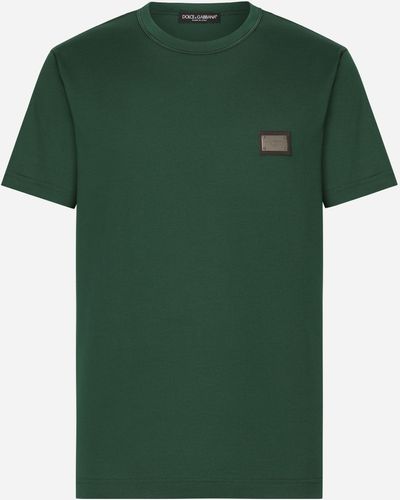 Dolce & Gabbana T-shirt en coton avec plaquette à logo - Verde