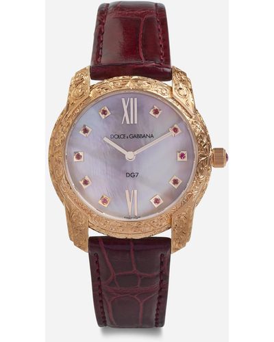 Dolce & Gabbana Dg7 Gattopardo Watch In Red Gold With Pink Mother Of Pearl And Rubies - Multicolour
