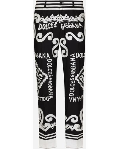 Dolce & Gabbana Pantalone in popeline di cotone stampa Marina - Nero