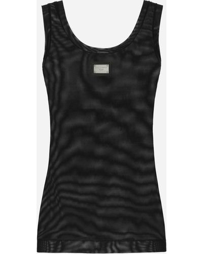 Dolce & Gabbana Light tulle vest top with Dolce&Gabbana logo tag - Nero