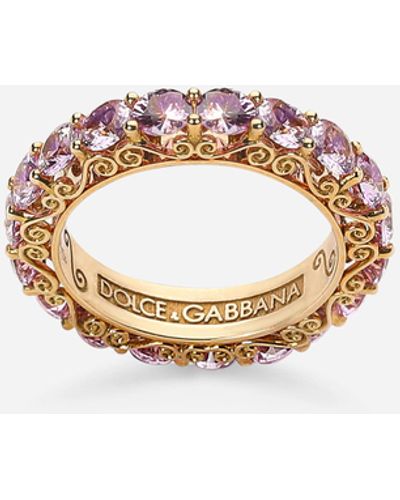 Dolce & Gabbana Heritage Band Ring In Yellow 18kt Gold With Multicoloured Sapphires - White