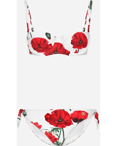 Dolce & Gabbana Bikini balconette con estampado de amapolas - Rojo