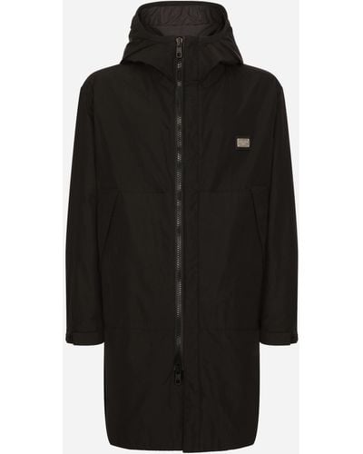 Dolce & Gabbana Nylon Parka With Hood And Branded Tag - Black