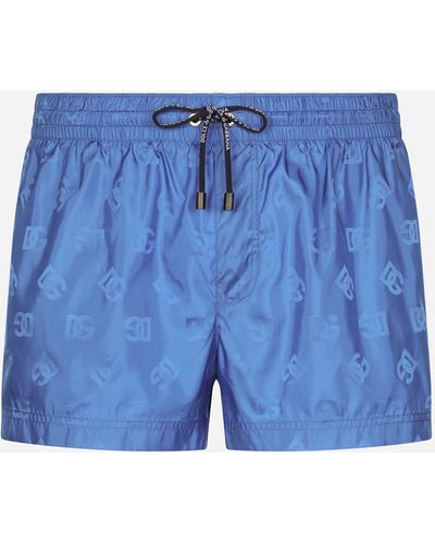 Dolce & Gabbana Short Jacquard Swim Trunks With Dg Monogram - Blue