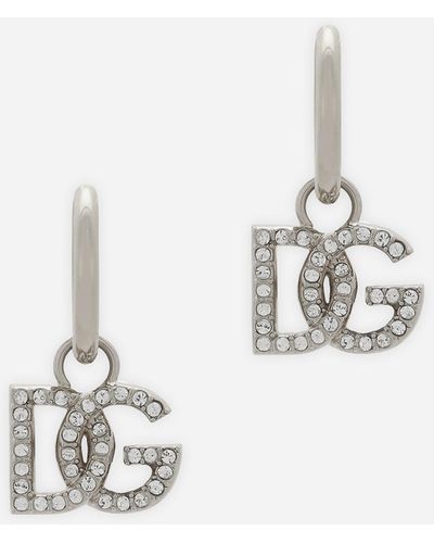 Dolce & Gabbana Boucles d'oreilles créoles avec pendentif logo DG - Blanc