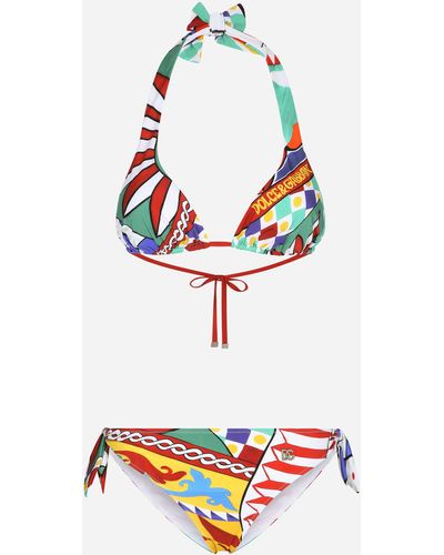 Dolce & Gabbana Bikini de triángulo con estampado Carretto - Blanco