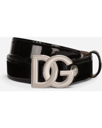 Dolce & Gabbana Shiny calfskin belt with DG logo - Schwarz