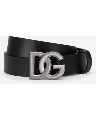 Dolce & Gabbana Gürtel aus Lux-Leder mit Schnalle mit verschlungenem DG-Logo - Schwarz