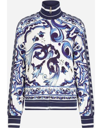 Dolce & Gabbana Majolica-Print Cady Sweatshirt With Zipper - Blue