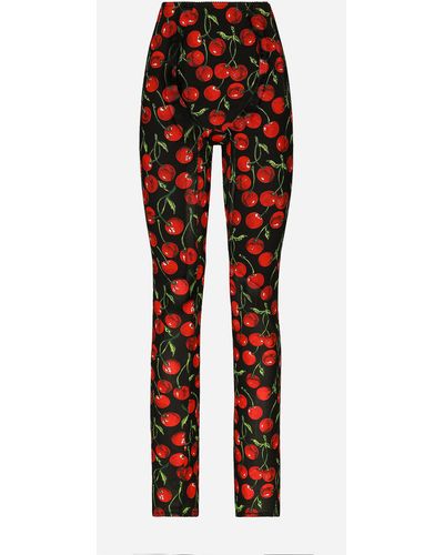 Dolce & Gabbana Cherry-print marquisette shaper pants - Rosso