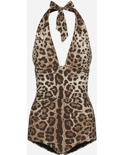 Dolce & Gabbana Maillot de bain a motif leopard - Marron