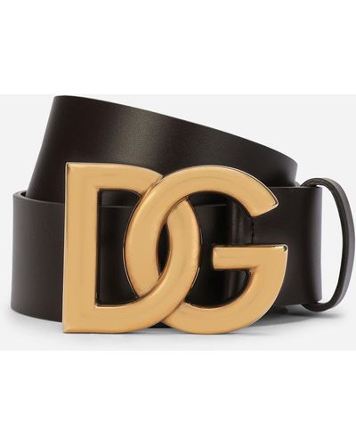 Dolce & Gabbana Gürtel aus Lux-Leder mit Schnalle mit verschlungenem DG-Logo - Mehrfarbig