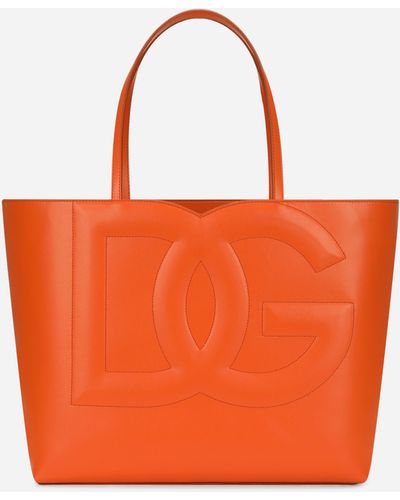 Dolce & Gabbana Shopping logo media in pelle di vitello - Arancione