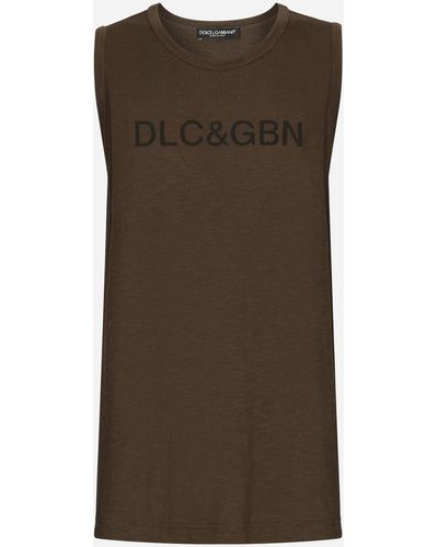 Dolce & Gabbana Camiseta sin mangas de algodón con logotipo Dolce&Gabbana - Marrón