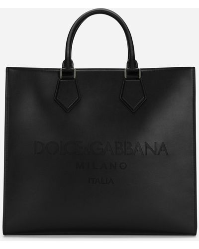 Dolce & Gabbana Großer Shopper aus Kalbsleder mit Logo - Schwarz