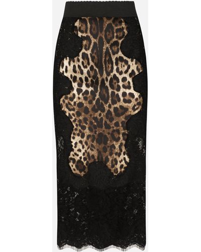 Dolce & Gabbana Leopard-print Satin Midi Skirt - Black