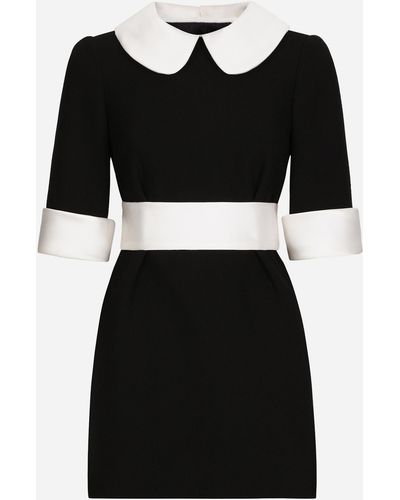 Dolce & Gabbana Kurzes Kleid aus Wollkrepp mit Satindetails - Schwarz