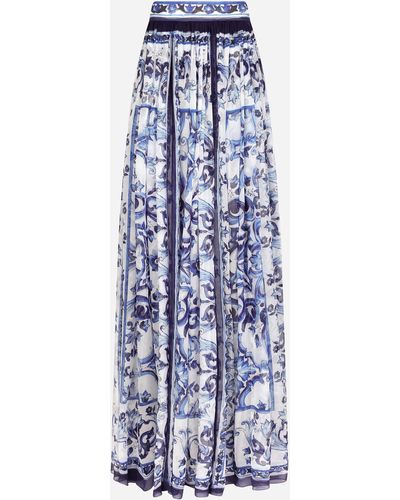 Dolce & Gabbana Long Majolica-Print Chiffon Skirt - Blue