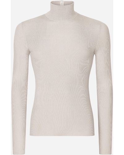 Dolce & Gabbana Camiseta de cuello alto en seda acanalada - Blanco