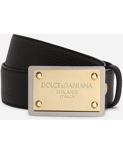 Dolce & Gabbana Lux Leather Belt With Branded Buckle - Black