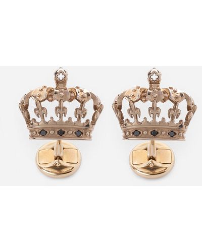 Dolce & Gabbana Crown-Manschettenknöpfe aus Weißgold mit schwarzen Diamanten - Mehrfarbig