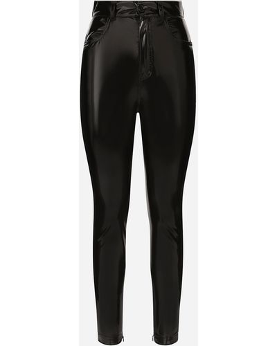 Dolce & Gabbana Pantalon taille haute en jersey enduit - Noir