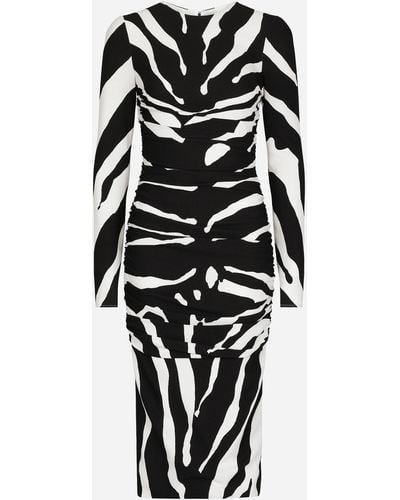 Dolce & Gabbana Zebra-print Cady Midi Dress With Draping - Multicolour