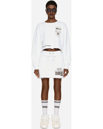 Dolce & Gabbana Sweat-shirt ras de cou à manches longues en jersey de coton - Blanc