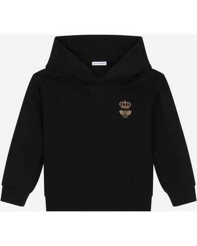 Dolce & Gabbana Kapuzensweatshirt aus Jersey Stickerei Biene Krone - Schwarz