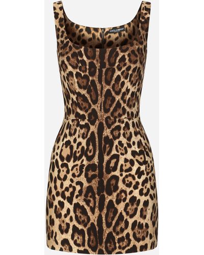 Dolce & Gabbana Short leopard-print charmeuse dress - Marrón