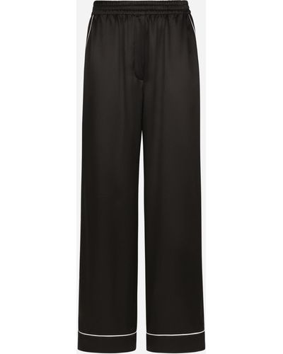 Dolce & Gabbana Pantalon de pyjama en soie avec passepoil contrastant - Noir