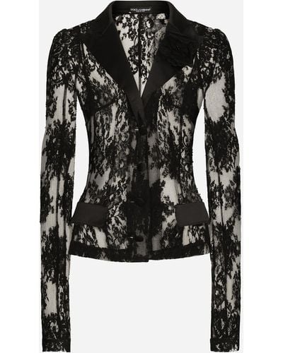 Dolce & Gabbana Jacke aus floraler Spitze mit Details aus Satin - Schwarz