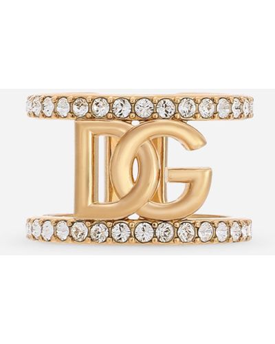 Dolce & Gabbana Offener Ring mit DG-Logo und Strass - Weiß