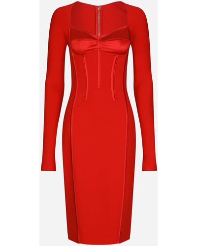 Dolce & Gabbana Viscose calf-length dress with corset details - Rosso