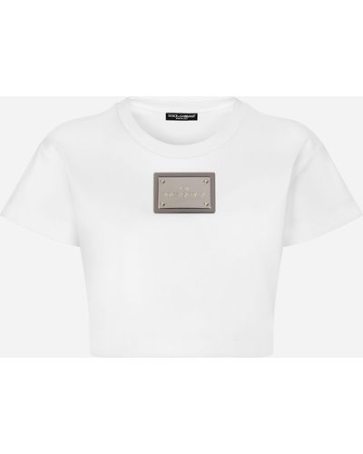 Dolce & Gabbana KIM DOLCE&GABBANA T-shirt cropped con placca "KIM Dolce&Gabbana" - Bianco